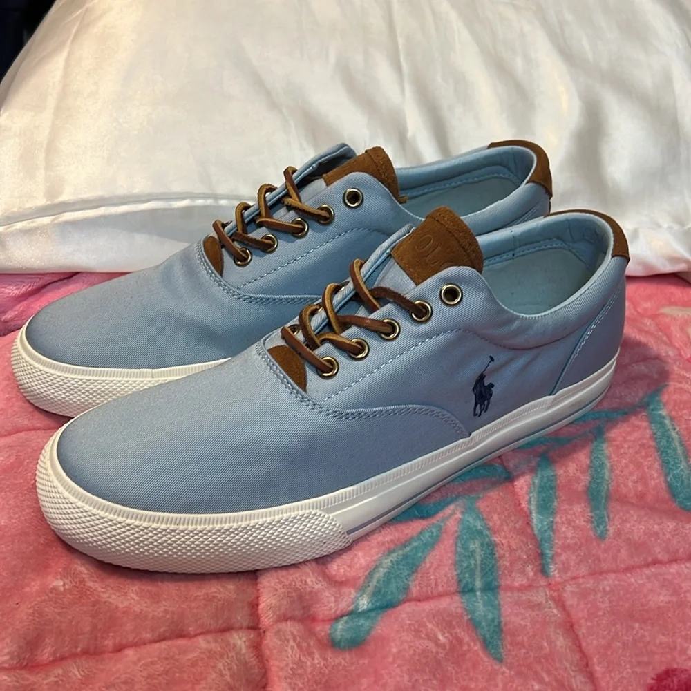 Vintage Polo Ralph Lauren Suede Trim Vaughn Dick Shoes Lt Blue. Size:10